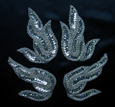 LR142-7 Silver Flame Mirror Pair Sequin Bead Applique 2pair