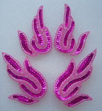 LR142-9 Fuchsia Flamed Mirror Pair Sequin Bead Applique 2pair - Click Image to Close