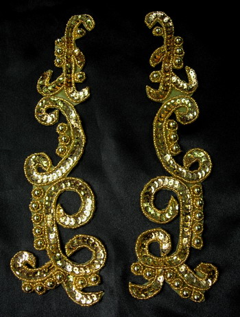 LR145 XL Mirror Pair Sequin Bead Applique Gold Belly Dance Dress