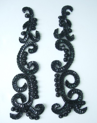 LR120-8 Mirror Pair Sequin Bead Applique Motif Black Iris [LR120-8