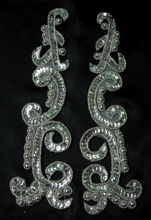 LR146 XL Mirror Pair Sequin Bead Applique Silver for Dancewear - Click Image to Close