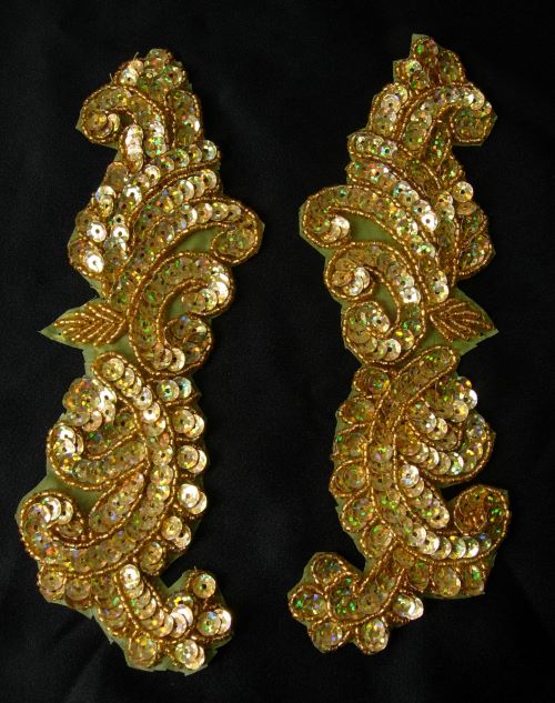 LR148-10 LR Mirror Pair Sequined Beaded Applique Hologram Gold