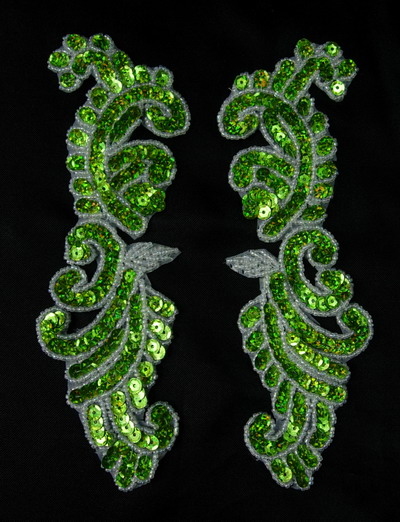 LR148-4 Left & Right Mirror Pair Sequin Bead Applique Lime