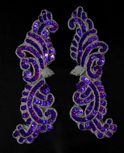 LR148-7 Left & Right Mirror Pair Sequin Bead Applique Purple