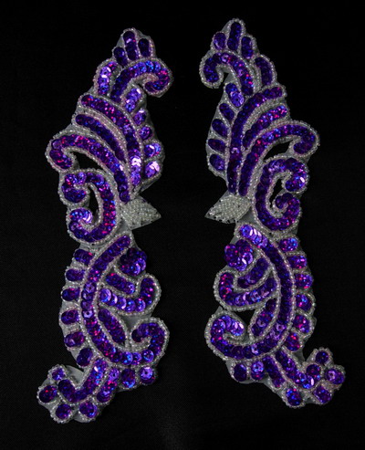 LR148-7 Left & Right Mirror Pair Sequin Bead Applique Purple