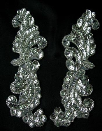 LR148 Tail Mirror Pair Sequin Bead Applique Silver Designer - Click Image to Close