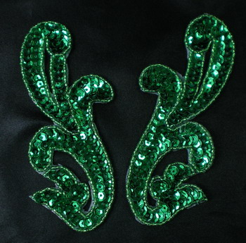 LR15-2 Pair Left & Right Sequin Bead Applique Green - Click Image to Close