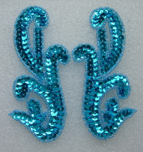 LR15-3 Pair Left & Right Sequin Bead Applique Aqua - Click Image to Close