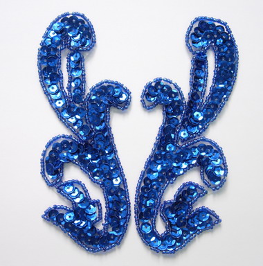 LR15-5 Pair Left & Right Sequin Bead Applique Royal Blue