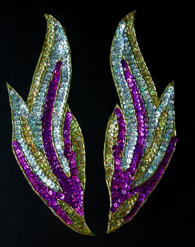 LR187-2 Mirror Pair Flame Sequin Bead Applique Motif