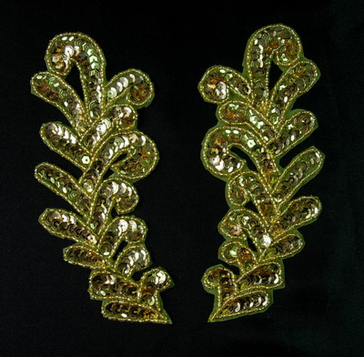 Dress Model Making on Lr211 Pair Leaves Leaf Designs Sequin Bead Applique Motif Gold  Lr211