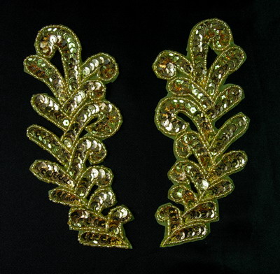 Dress Model Making on Lr211 Pair Leaves Leaf Designs Sequin Bead Applique Motif Gold Lr211