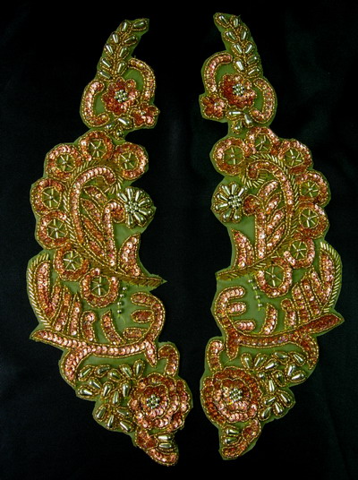 LR212 Huge Mirrored Floral Sequin Bead Applique Motif Brass Gold