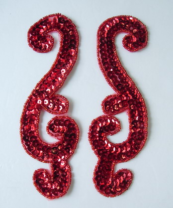 LR217 Red Mirror Pair Sequin Beaded Applique Motif - Click Image to Close