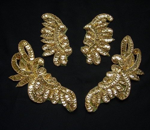 LR234-2 Mirror Pair Floral Sequin Beaded Applique Gold 2prs