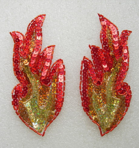 LR240 5.5" Flamed Pair Hologram Sequined Bugle Beaded Applique