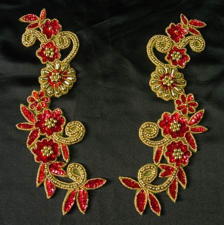 LR20 Floral Mirror Sequin Bead Applique Hologram Red