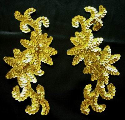 LR75 LR Pair Sequin Bead Applique Gold