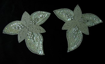 LR90-3 Sequin Bead Applique Geometric Mirror Pair Motif Ivory