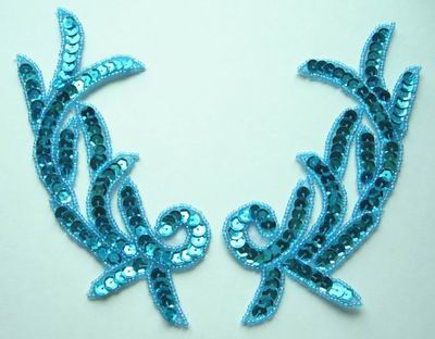 LR06 Left & Right Sequin Bead Applique Aqua