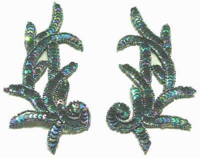 LR07 Left & Right Sequin Bead Applique Black Iridescent