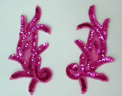 LR04 Left & Right Sequin Bead Applique Fuchsia