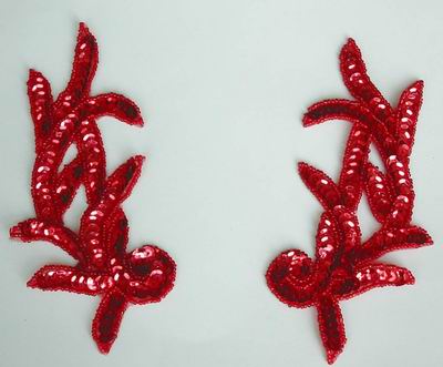 LR03 Left & Right Sequin Bead Applique Red
