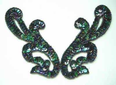 LR15 Pair Left & Right Sequin Bead Applique Black Iridescent