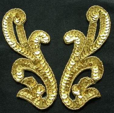 LR11 Pair Left & Right Sequin Bead Applique Gold