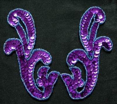 LR14 Pair Left & Right Sequin Bead Applique Purple