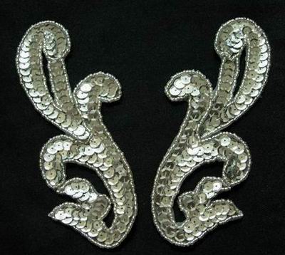 LR12 Pair Left & Right Sequin Bead Applique Silver