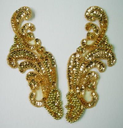 LR36 Wave Pattern Mirror LR Sequined Beaded Applique Gold