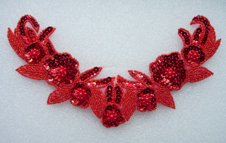 NK168 Floral Flower Sequins Beads Necklace Collar Applique Red