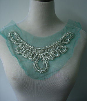 NK188 Tulle Bugle Pearl Beaded Applique Neckline Collar Yoke