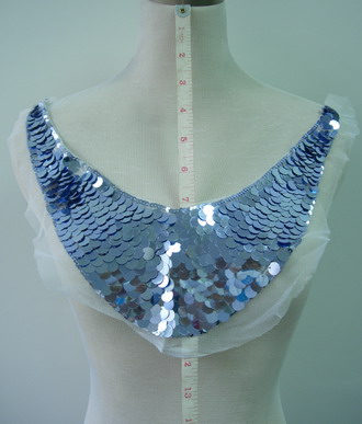 NK189 Tulle Paillette Sequin Applique Collar Neckline L.Grey