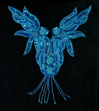 NK71-4 Aqua Flame Necklace Sequin Bead Applique Motif Fringe - Click Image to Close