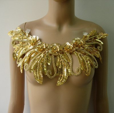 HP53 Shell Flower Sequin Bead Applique Collar Hipbelt Gold