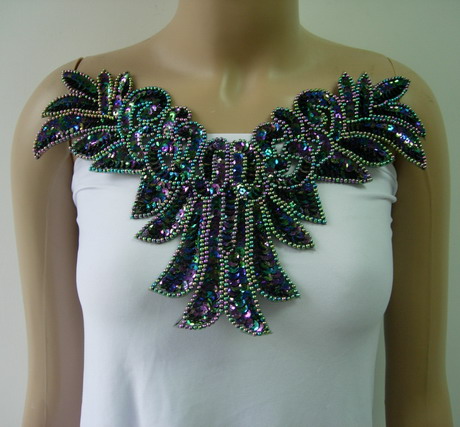 NK08-2 Sequin Beaded Applique Neckline Collar Black Iris - Click Image to Close