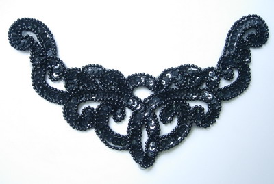 NK15-2 Necklace Sequin Bead Applique Black for Dancewear - Click Image to Close