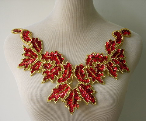 NK17 Necklace Sequin Bead Applique Hologram Red - Click Image to Close