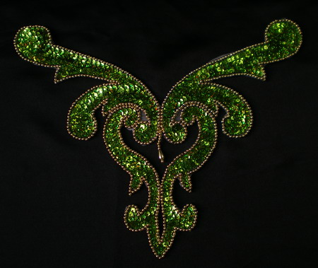 NK22-2 Hologram Lime Sequin Bead Applique Necklace Neckline