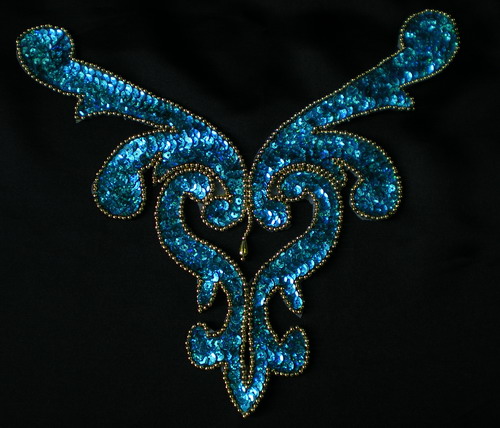 NK22-3 Hologram Aqua Sequin Bead Applique Necklace Neckline