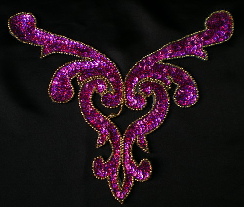 NK22-4 Hologram Fuchsia Sequin Bead Applique Necklace Neckline