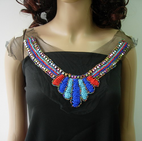 NK284 Multicolor Neckline Collar Studs Beaded Tulle Applique