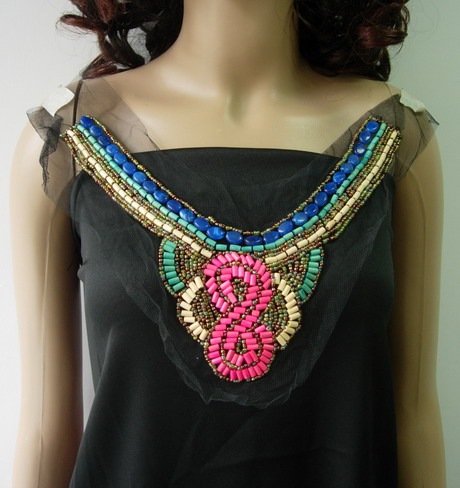 NK285 Embellished Neckline Collar Stones Beaded Tulle Applique