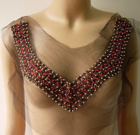 NK294 Embellishment Collar Neckline Beaded Bugle Applique Trendy - Click Image to Close