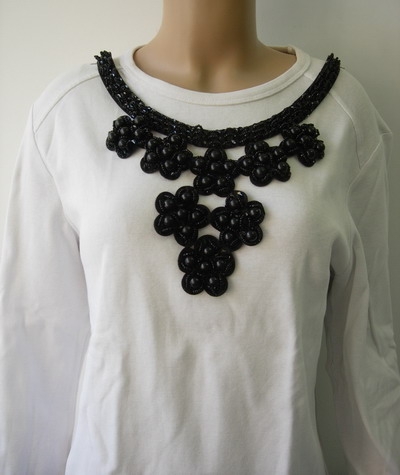 NK320 Black Floral Neckline Necklace Pearl Bead Sequin Applique - Click Image to Close