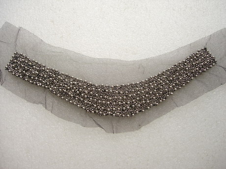 NK352 Antique Silver Beaded Bugle Tulle Applique Collar Neckline