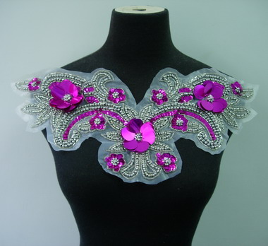 NK65-4 Sequin Beaded Applique Fantastic Neckine Collar Fuchsia