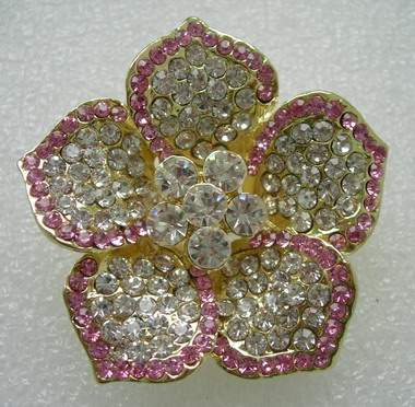 JW07 Trendy Rhinestone Crystal Petals Flower Brooch Pin Pink - Click Image to Close